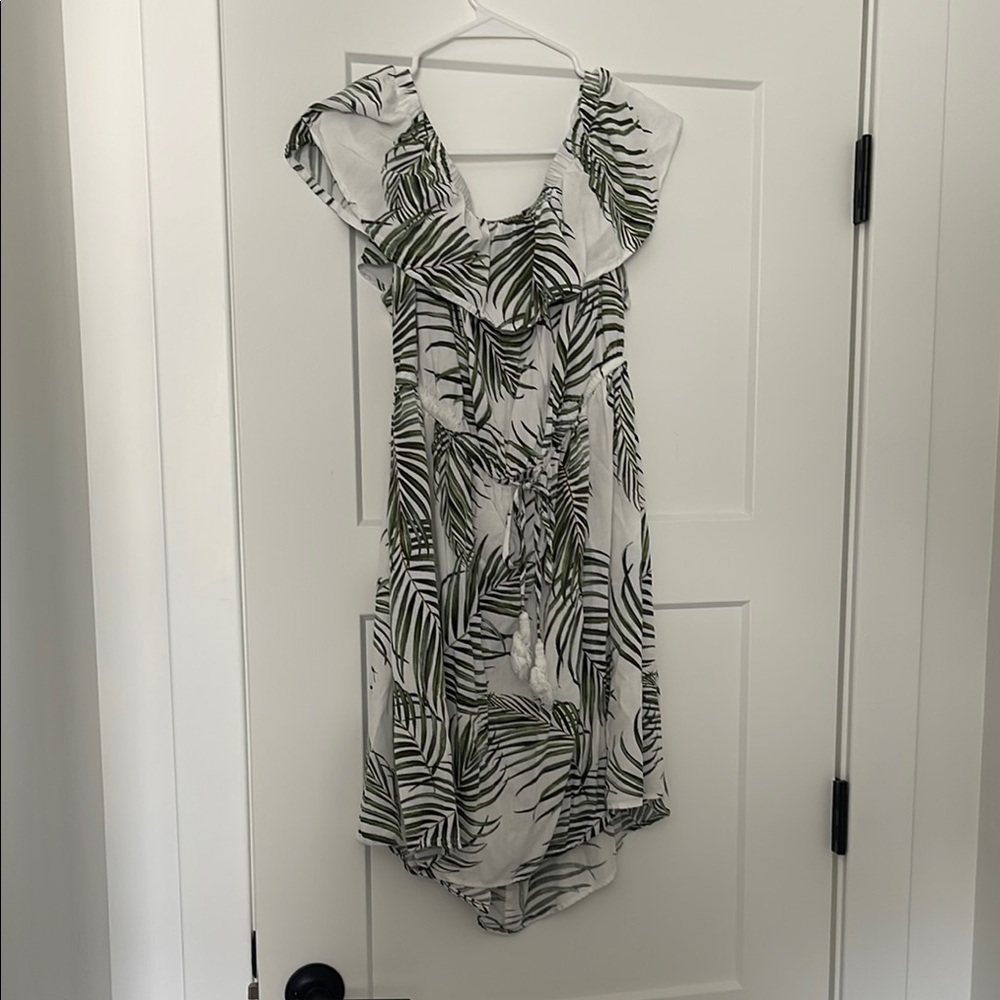 City Chic White and Green Leaf Mini Dress